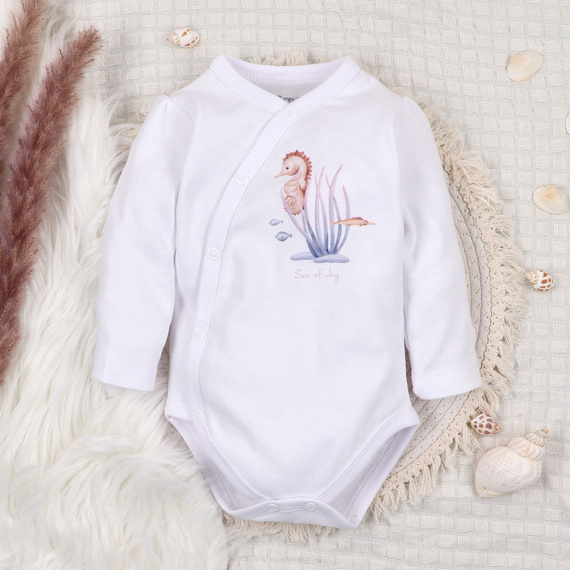 ABN-5472 Underwater World Body kopertowe z długim rękawem Nini  biały– bawełna organiczna, dla niemowląt