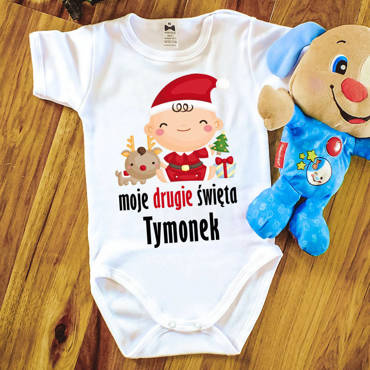 "Moje drugie Święta z imieniem" Moocha body krótki rękaw biały