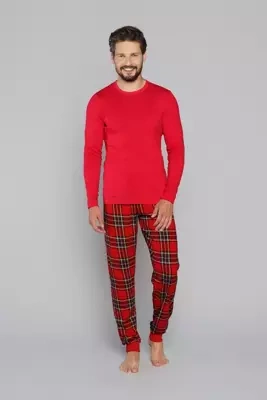 Narwik Piżama Męska długi rękaw, długie spodnie Italian Fashion- czerwony/druk