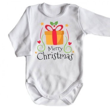 "Merry Christmas z prezentem BOŻE NARODZENIE" Moocha body długi rękaw biały
