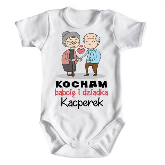 "KOCHAM babcię i dziadka z imieniem" Moocha body krótki rękaw biały
