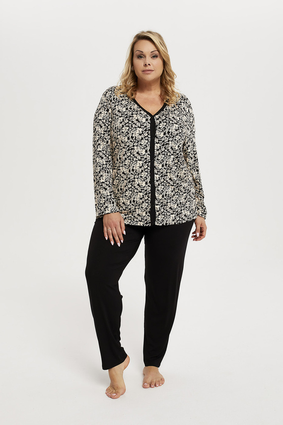 Abisynia Piżama Damska długi rękaw, długie spodnie Italian Fashion - druk/czarny