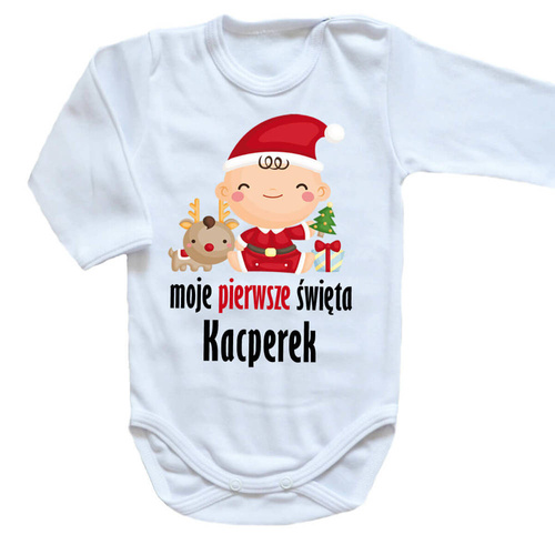"Moje pierwsze Święta z imieniem" Moocha body długi rękaw biały 