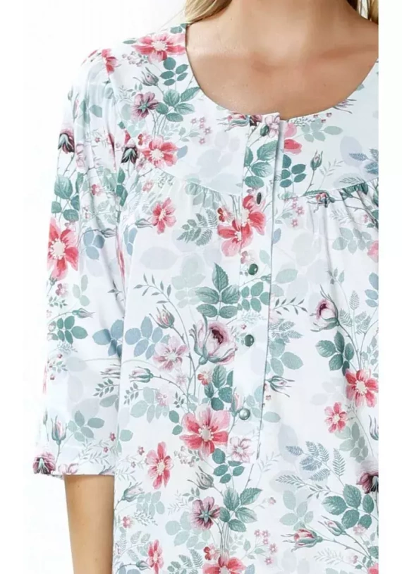 86410 Adelajda koszula nocna z rozpinanym dekoltem Mewa kwiaty