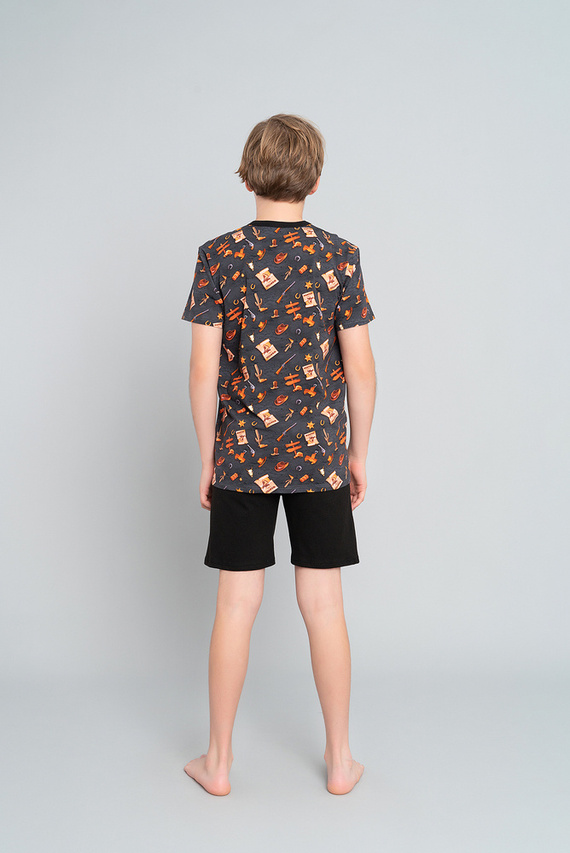 Piżama chłopięca krótki rękaw, spodnie Italian Fashion Western - grafit/czarny