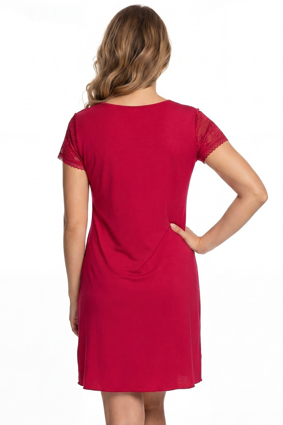 Koszula Nocna Elena Donna Wiskoza Koronka Elegancka Miękka V-Neck wineberry