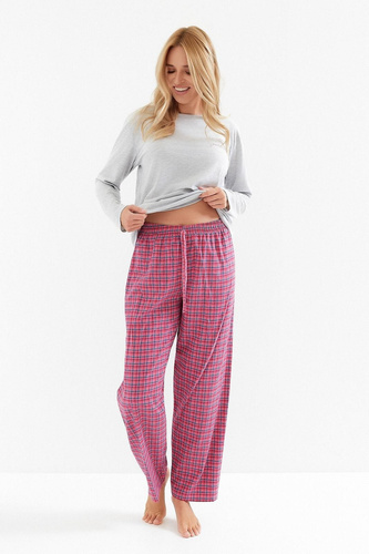 Piżama damska Taro Madlen 3512 – bawełniana, długi rękaw, spodnie w kratkę