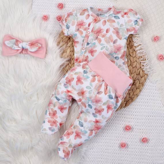 ABN-5432 Kolorowe kwiatki opaska z bawełny organicznej Nini