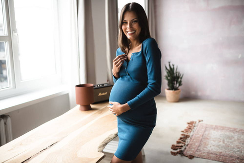 Tummy Sukienka ciążowa i do karmienia z dzianiny w prążek Milk&Love poseidon