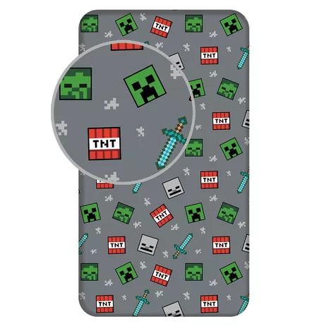 Minecraft „We Got This” Prześcieradło bawełniane z gumką szare Jerry Fabrics – 100% bawełna