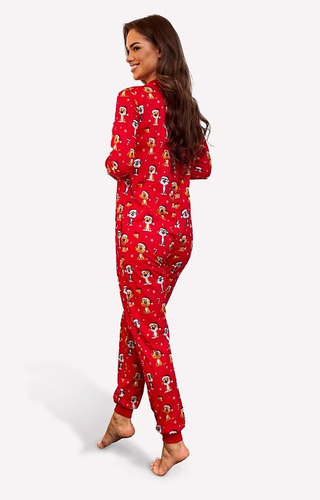 786/473 Dog 3 Kombinezon damski Cornette – czerwony, świąteczny, bawełniany