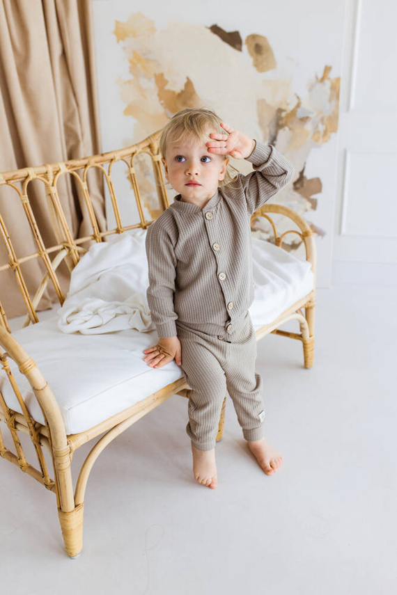 "Natural Waffel" Makoma Spodnie niemowlęce sage