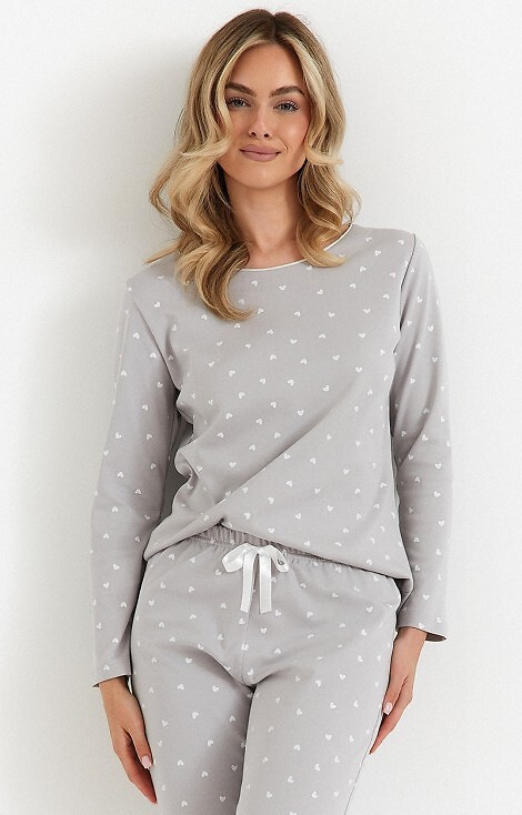 494 Piżama damska Cana popiel – bawełna interlock, serduszka, długi rękaw