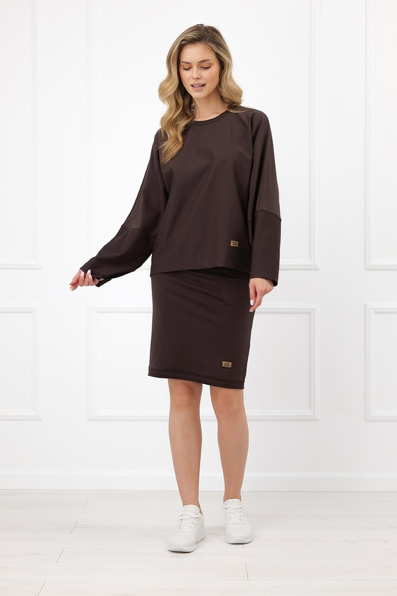 Bluza damska Italian Fashion Manta oversize długi rękaw z guzikami basic- brązowa