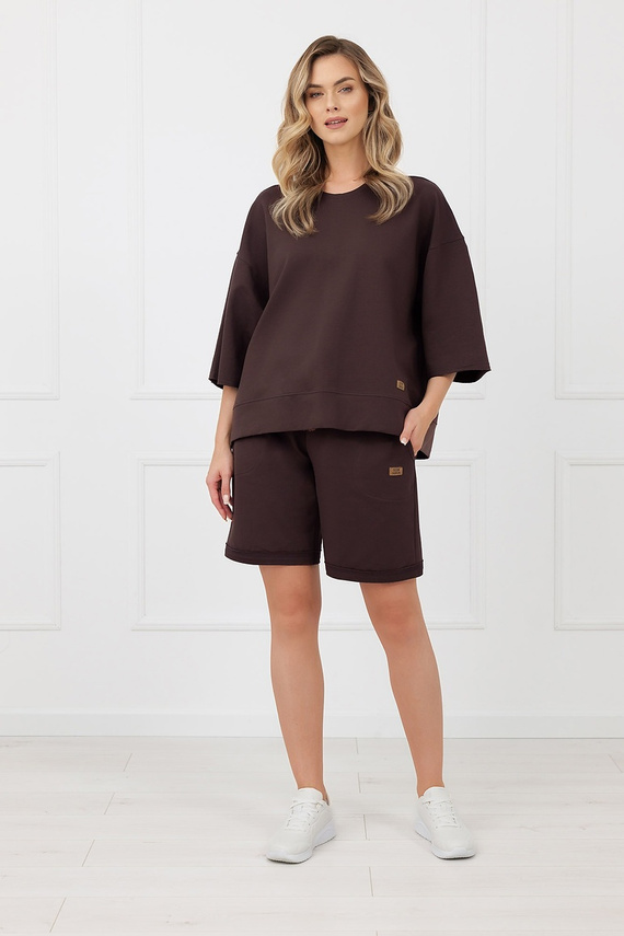 Spodenki damskie Kaori Italian Fashion bawełniane z kieszeniami-brązowe
