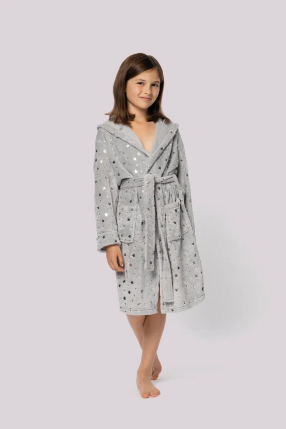 Star szlafrok dziecięcy Kids Envie light grey