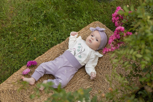"My Garden" Pinokio Legginsy niemowlęce - fiolet druk