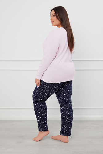 Libra Piżama Damska rozpinana długi rękaw i spodnie Italian Fashion - różowy/druk