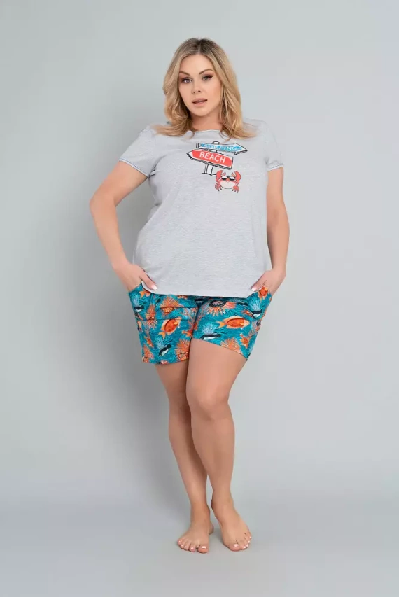 Oceania Piżama Damska krótki rękaw, spodenki Italian Fashion- melanż/druk