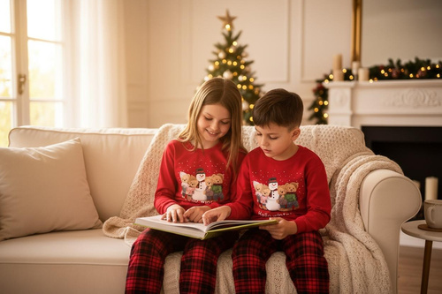 594/185 592/185 Winter Piżama dziewczęca Cornette – świąteczna, czerwona, bawełna