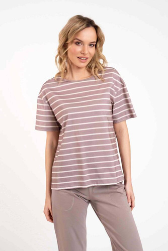 Betty Piżama Damska krótki rękaw, długie spodnie Italian Fashion - cappuccino/druk cappuccino