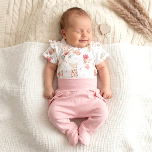 ABN-5683 Body niemowlęce Nini Małe Myszki organiczna bawełna kopertowe krótki rękaw