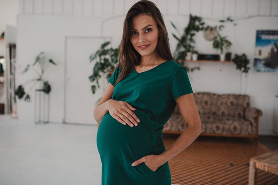 Night & Day Koszula nocna ciążowa i do karmienia krótki rękaw Milk&Love butelkowa zieleń