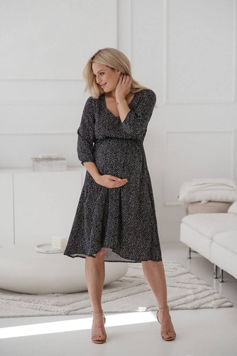 Lovely Dress Midi Milk&Love sukienka ciążowa i do karmienia kropki na czarnym 