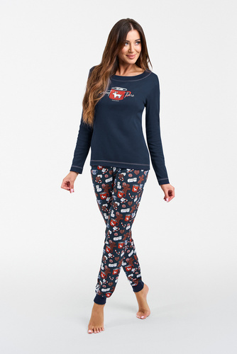 Makala Piżama Damska długi rękaw i długie spodnie Italian Fashion - granat/druk 