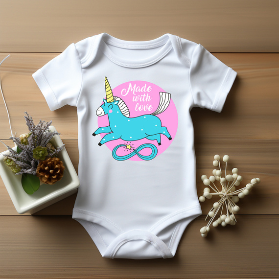 "Made with love dla dziewczynki z jednorożcem" Moocha Body krótki rękaw biały