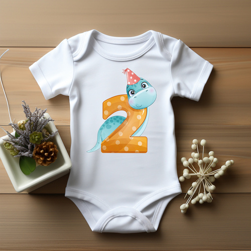 "Urodziny Dino 2 latka" Moocha Body krótki rękaw biały