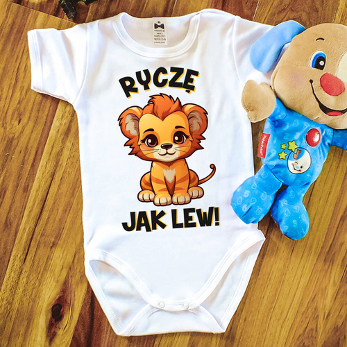 "Ryczę jak lew" Moocha body krótki rękaw biały