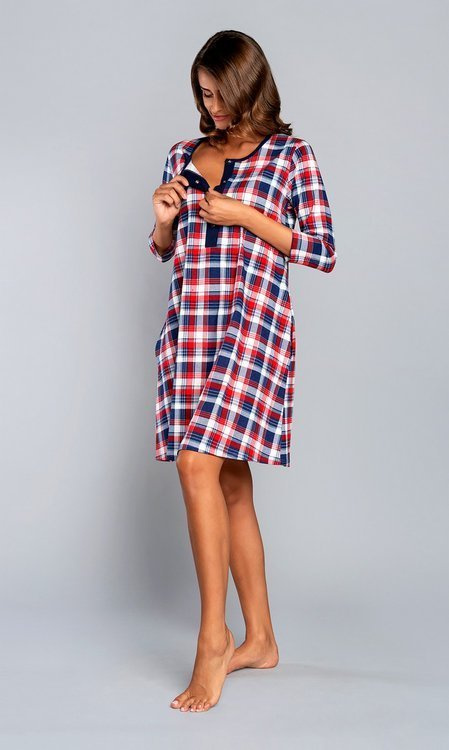 Rugia koszula nocna ciążowa i do karmienia rękaw 3/4 Italian Fashion- czerwona