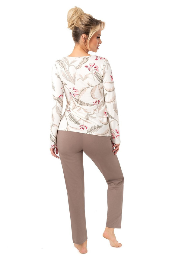 Piżama damska Michelle Donna beżowa– wiskoza, długi rękaw | Komfort i elegancja nocą