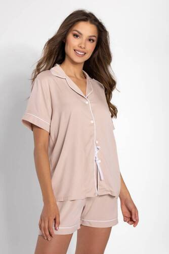Chantal piżama damska rozpinana Momenti Per Me beige