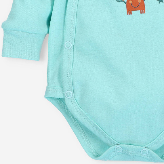 ABN-4088/BŁĘ Morskie Zwierzątka Body kopertowe z bawełny organicznej Nini błękitny