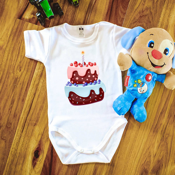 "ROCZEK torcik z jedynką" Moocha Body krótki rękaw biały 