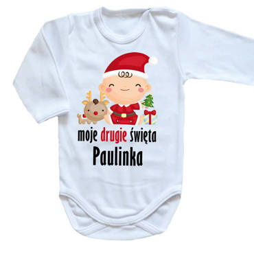 "Moje drugie Święta z imieniem" Moocha body długi rękaw biały