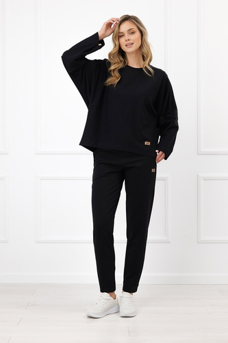 Bluza damska Italian Fashion Manta oversize długi rękaw z guzikami basic- czarna