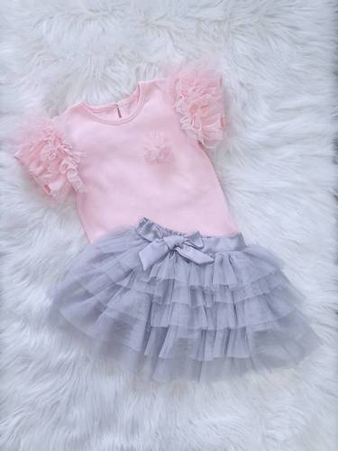 Inez Bambarillo Bluzka dziecięca krótki rękaw pudrowy róż