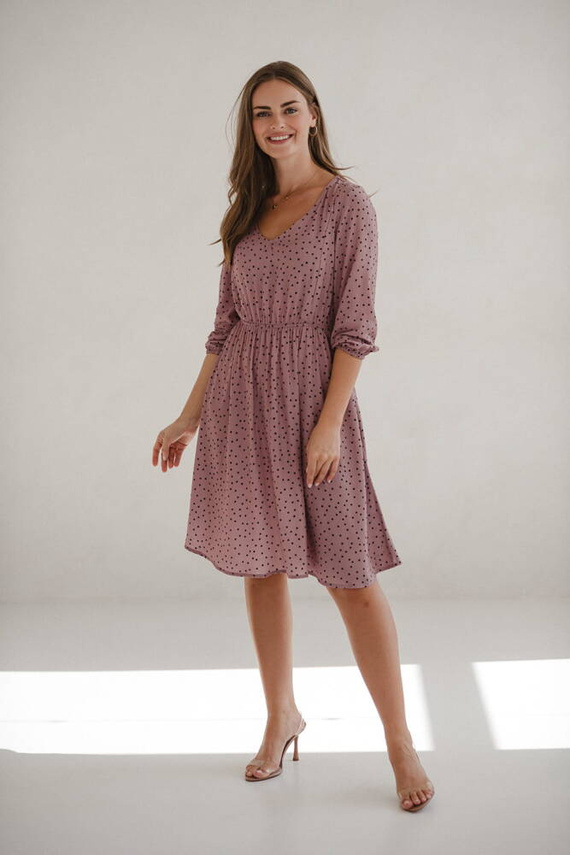 Lovely Dress Midi Milk&Love sukienka ciążowa i do karmienia liliowa w czarne groszki