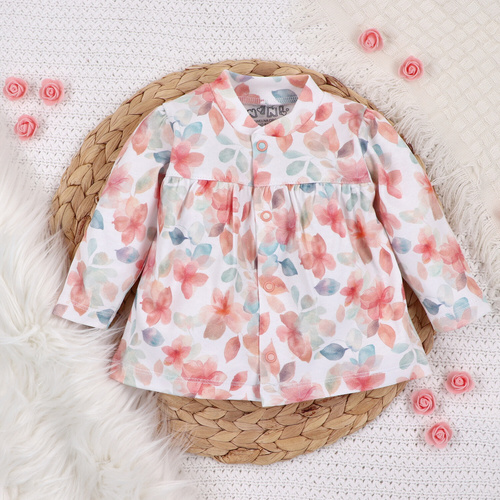 ABN-5421 Kolorowe kwiatki Kaftanik niemowlęcy z bawełny organicznej Nini druk