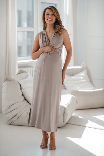 Sukienka ciążowa i do karmienia Loop MAXI Milk&Love – wiskoza cappuccino