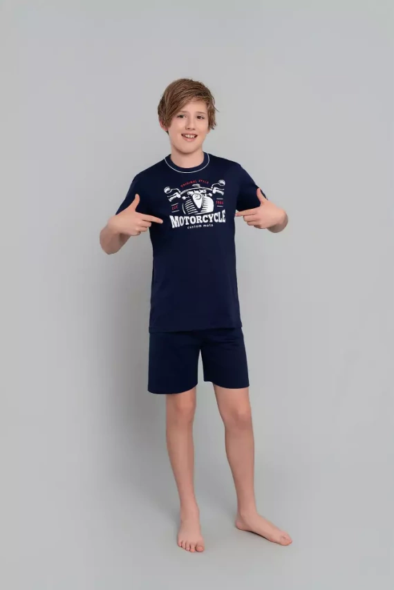 Piżama chłopięca krótki rękaw, spodnie Italian Fashion Gibson - granat