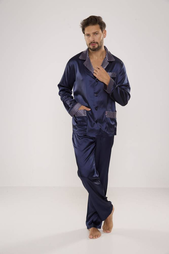 939 Piżama Męska Satyna-granatowy