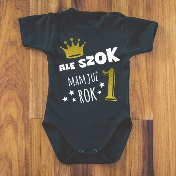 Body krótki rękaw "Ale szok mam już rok!" Moocha białe