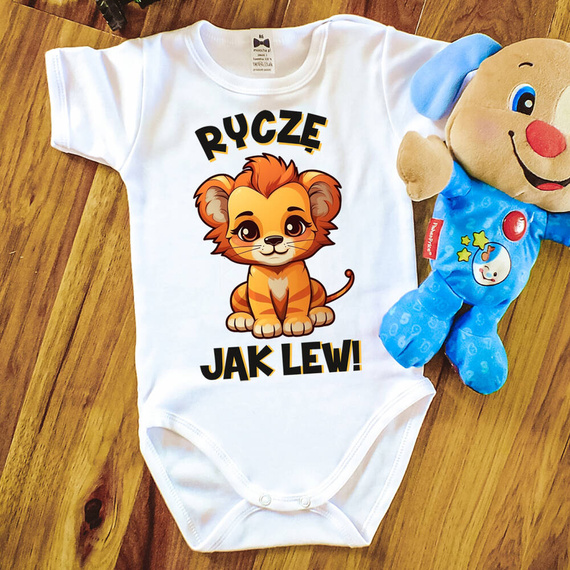 "Ryczę jak lew" Moocha body krótki rękaw biały 
