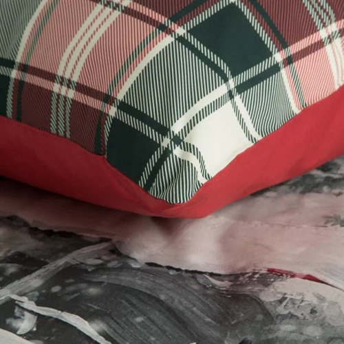 Vinti Pościel świąteczna Eurofirany – czerwona kratka z motywem samochodu, 100% bawełna