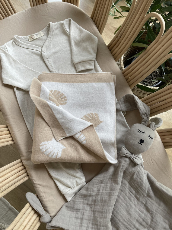 Kocyk dziany Ocean YOSOY - beżowy/biały