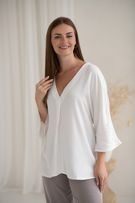 Mamafullness Bluzka ciążowa do karmienia Milk&Love biały – wiskoza, rękaw 3/4, oversize